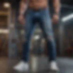 Stylish pair of strappy jeans on a display