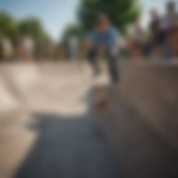 A diverse group of skaters practicing skills on a mini ramp, emphasizing community engagement