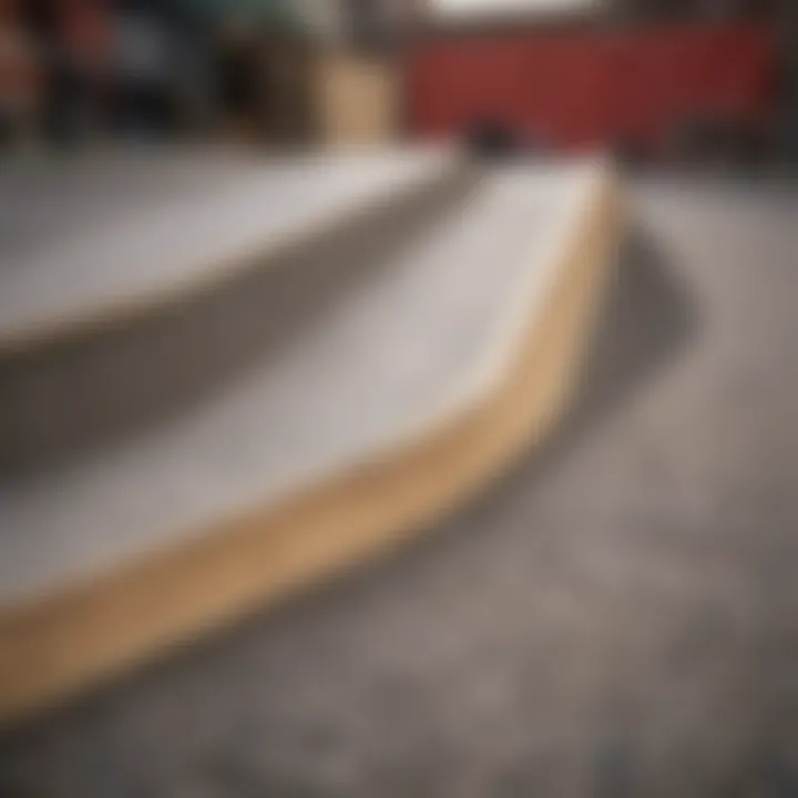 A close-up view of the materials used in constructing a mini ramp, highlighting craftsmanship