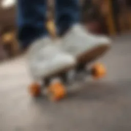 Detailed view of surfskate shoe sole showcasing grip and traction technology