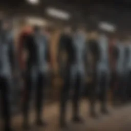 A diverse selection of wetsuits on display in a local store