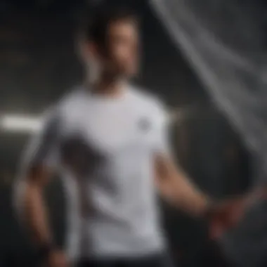 Dynamic Showcase of Nets Tee Shirts in Action Dynamic athlete showcasing nets tee shirt during an extreme sports event