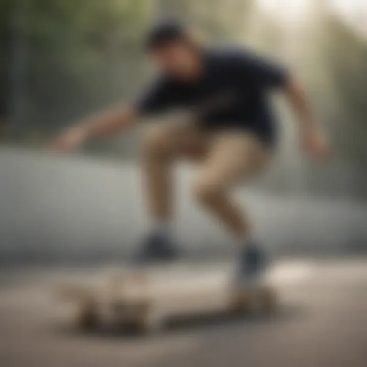 An action shot of a skateboarder performing tricks while wearing Nike Janoski shoes.