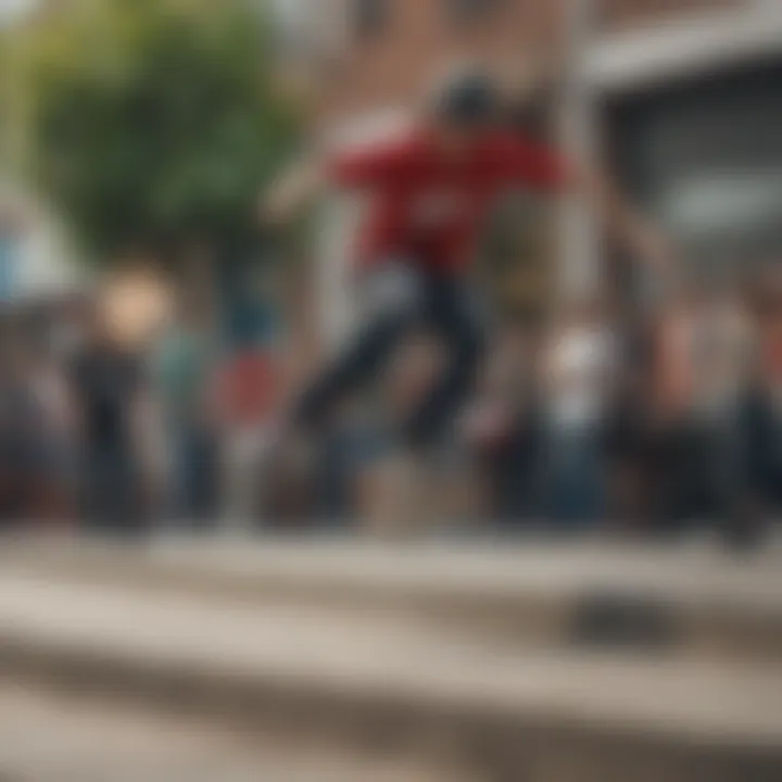 A group of skateboarders gathered around, discussing the Nike SB Alleyoop