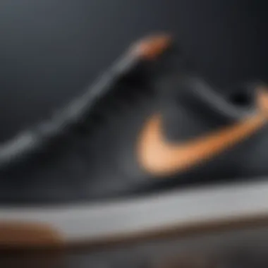 Close-up of Nike SB shoes featuring unique design elements inspired by Nyjah Huston