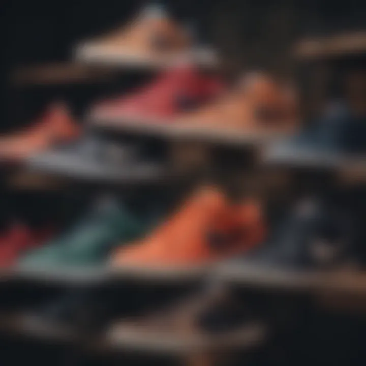 A vibrant display of different colorways of Nyjah Huston's signature Nike SB shoes