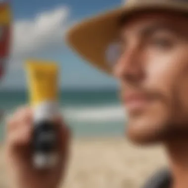 Diverse Sunblock Options for Surfers Display of various sunblock products suitable for surfers