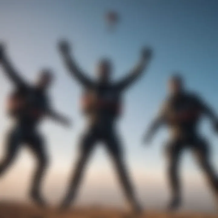 Group of skydivers celebrating after a jump