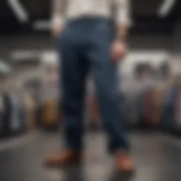 A stylish pair of oversized trousers showcased on a mannequin in a retail environment