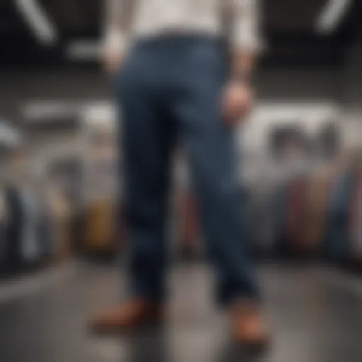 A stylish pair of oversized trousers showcased on a mannequin in a retail environment