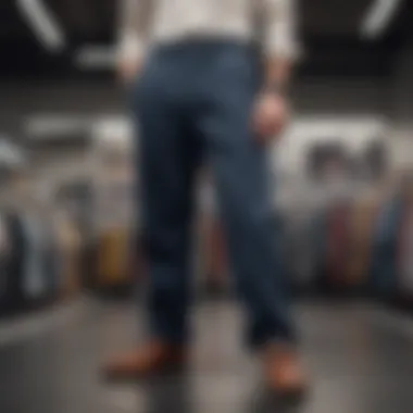Fashion Display of Oversized Trousers A stylish pair of oversized trousers showcased on a mannequin in a retail environment