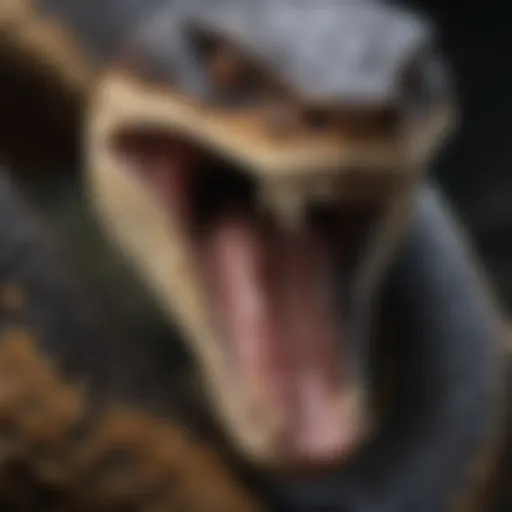 A close-up view of a venomous snake showcasing its fangs and venom glands