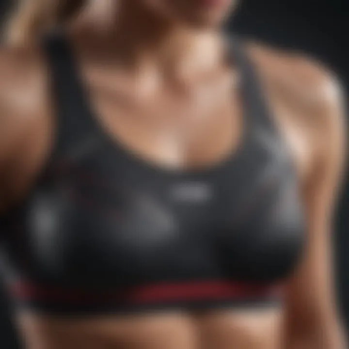 Detailed view of the stitching and support features of the PSD sports bra.