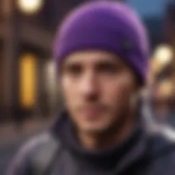 Purple beanie worn during extreme sports activity