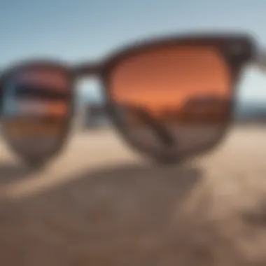 Close-up of polarized lens technology in Ray-Ban Clubmaster sunglasses