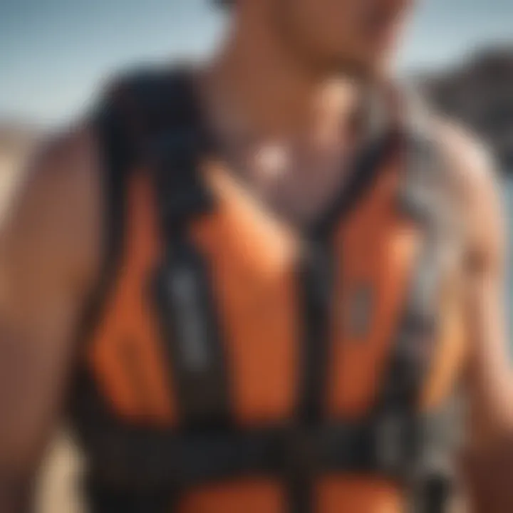 Close-up of safety features on a kiteboarding vest