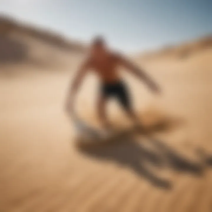 An athlete showcasing skills while sand surfing on the dunes.