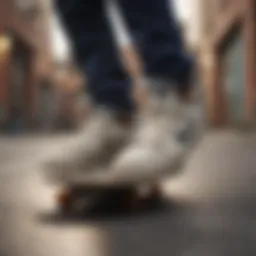Close-up of skateboard shoes showcasing grip and sole design