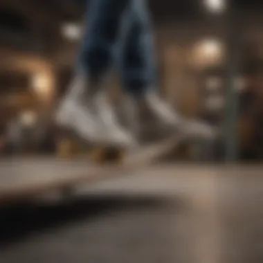 Performance in Action: Skateboarding Tricks Skateboarder performing tricks in quality footwear