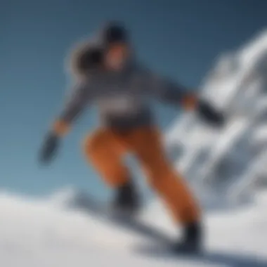 Snowboarder wearing a technical hoodie on the slopes demonstrating flexibility