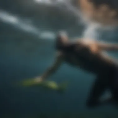 Performance in Action: Stealth Swim Fins in Use Athlete using stealth swim fins in an aquatic environment