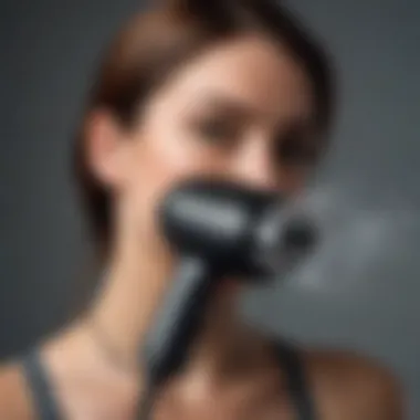 A person using a hairdryer on a low setting to evaporate trapped water