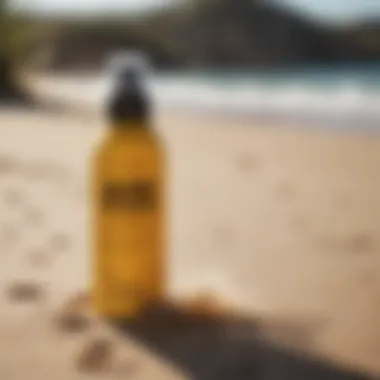 Close-up of Sun Bum antibacterial spray on a sandy beach