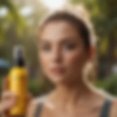 Sun Bum Daily Sunscreen Face Mist Product Display Close-up of Sun Bum Daily Sunscreen Face Mist bottle against a vibrant outdoor backdrop