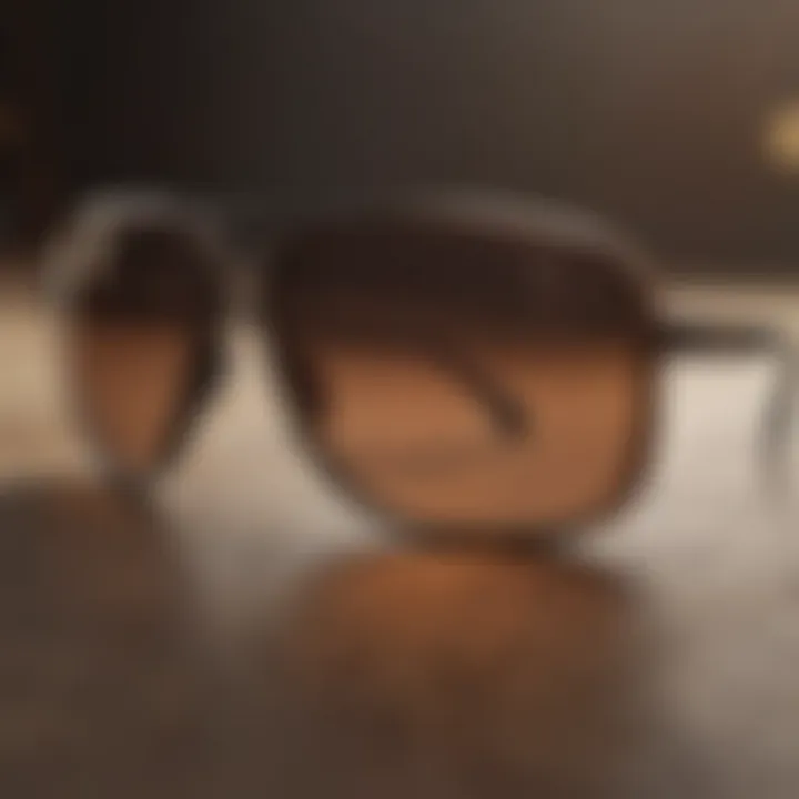 Display of sunglasses with UV protection features highlighted.