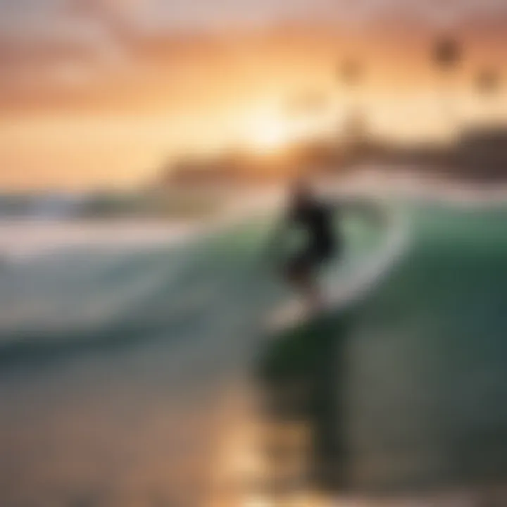 A vibrant scene of surfers enjoying the waves at Venice Beach