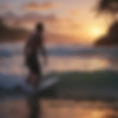 Dusk Surfing in Paradise A vibrant sunset illuminating surfers riding waves in Puerto Rico.