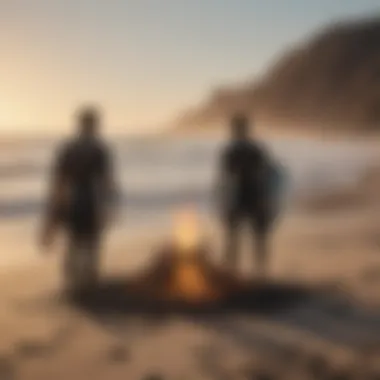 Community Vibes: Surf Culture by the Beach Group of surfers enjoying a lively beach bonfire
