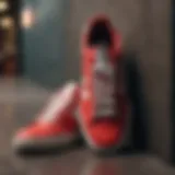 Vibrant red Champion sneakers on a stylish urban background