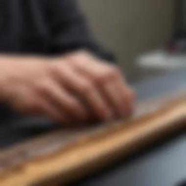 A skilled artisan meticulously shaping a fingerboard deck using precision tools.