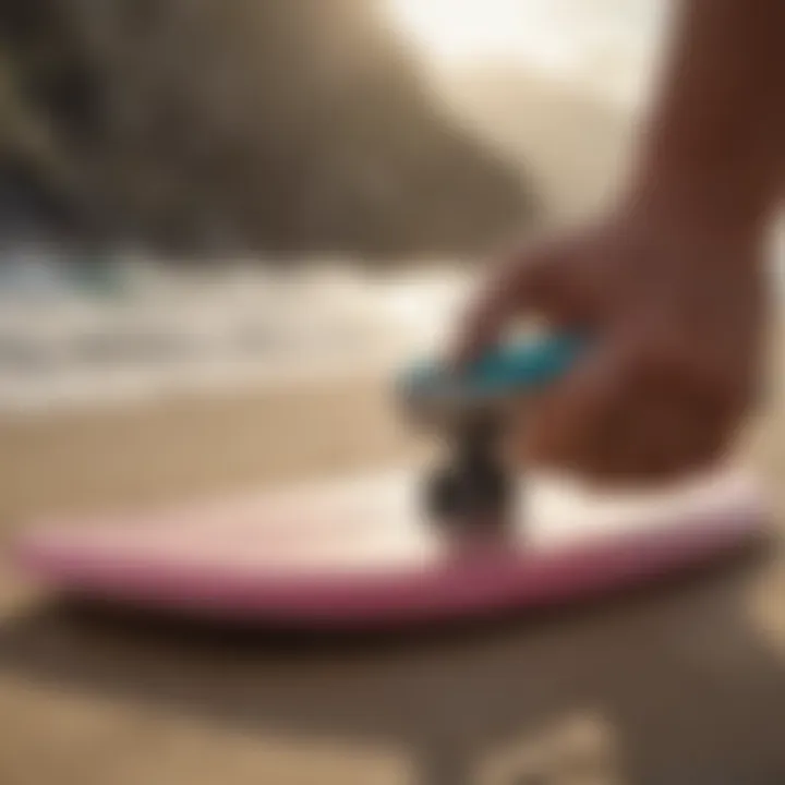 A well-maintained skim board alongside essential maintenance tools and tips for longevity