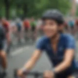 Spectators cheering at a Boston bike race, capturing the essence of community support