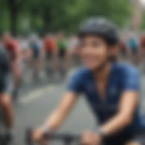 Spectators cheering at a Boston bike race, capturing the essence of community support