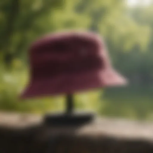 Stylish burgundy bucket hat showcased in an outdoor setting