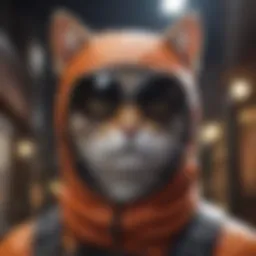 A vibrant collection of various cat balaclavas worn by extreme sports enthusiasts.