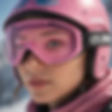 Athlete wearing pink snow goggles while skiing