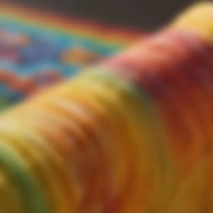 Close-up of the unique patterns on a yellow tie-dye shirt used in extreme sports.