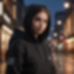 Stylish black hoodie worn by a junior in an urban setting