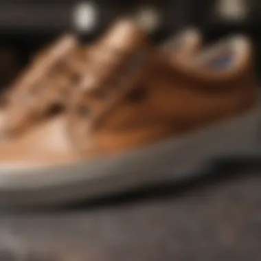 Craftsmanship of Tan Leather Vans A close-up view of tan leather Vans showcasing their texture and craftsmanship
