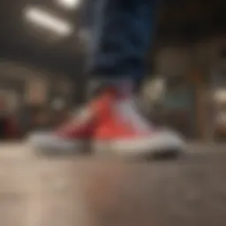 Classic Converse shoes worn by an athlete during a skateboarding trick