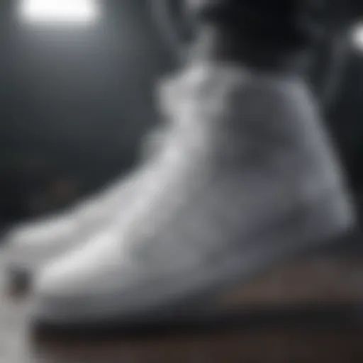 A close-up view of white and grey Nike shoes designed for extreme sports