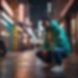 A vibrant street scene showcasing the energy of urban streetwear culture.