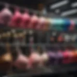 A variety of bras displayed on a rack showcasing different styles and colors