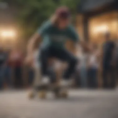 A group of skateboarders engaged in a community event promoting skate culture.