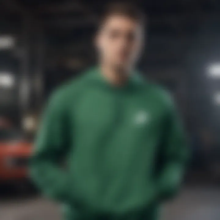 Green Nike sweatshirt worn during an extreme sports activity