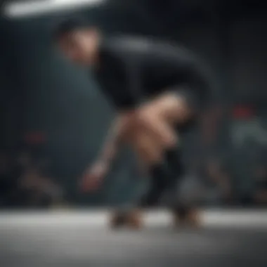 Athlete Performing a Trick in Black Skate Shoes An athlete performing a trick while wearing stylish black skate shoes.